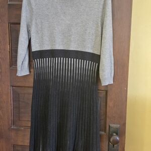 Calvin Klein Gray and Black Long Sleeve Dress
